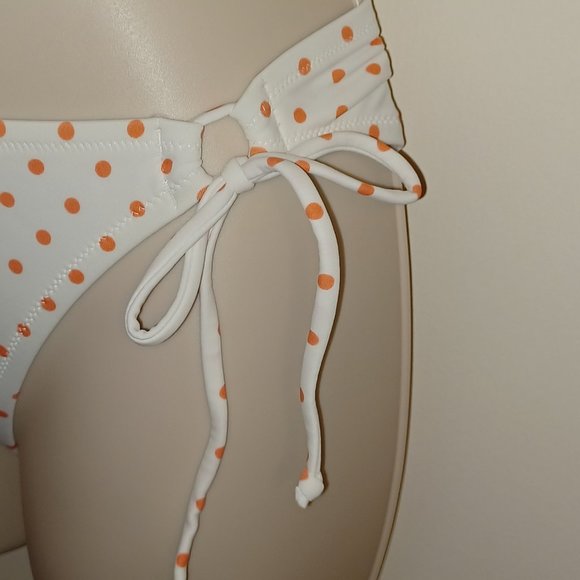 Victoria' Secret Double Tie Bikini Bottom Medium NWOT White Orange Polka Dots - Picture 3 of 14
